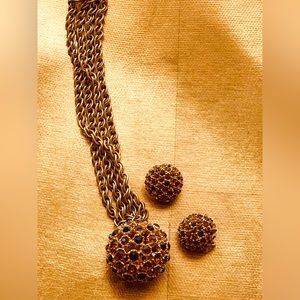 Hattie Carnegie Crystal Ball Necklace and Earring Set Leopard Amber Tones